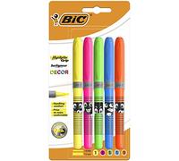 BIC Highlighter Grip Decor Surligneurs Pointe Biseautée - Couleurs Assorties, Blister de 5
