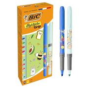 BIC Highlighter Grip Décors Surligneurs Série Kawaii Pointe Biseautée - Assortiment de Couleurs Fluo, Pack de 10