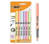 BIC Surligneurs Grip Pastel – Pointe biseautée modulable – Couleurs assorties – Blister de 6