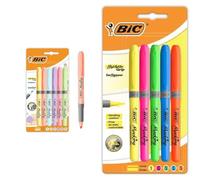 BIC Highlighter Grip Pastel - Surligneurs à Pointe Biseautée Modulable & Highlighter - Surligneurs à Pointe Biseautée Avec Grip - Couleurs Fluorescentes Assorties, Blister de 5, Letter Print