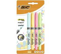 BIC Surligneurs Highlighter Grip Pastel Pointe biseautée Couleurs assorties Lot de 4