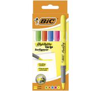 BIC Surligneurs Brightliner Grip – Pochette de 5 – Pointe biseautée – Couleurs fluo assorties