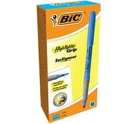 BIC Highlighter Grip Surligneurs Pointe Biseautée - Bleu, Boîte de 12
