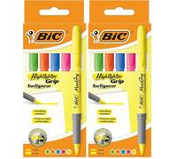 BIC Highlighter Grip Surligneurs Pointe Biseautée - Couleurs Fluo Assorties, Etui Plastique de 5 (Lot de 2)