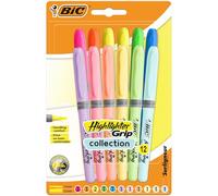 BIC Surligneur Grip – Pointe biseautée – Couleurs fluo et pastel – Blister de 12