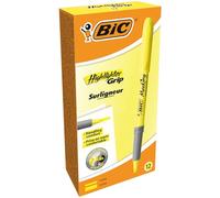 BIC Highlighter Grip Surligneurs Pointe Biseautée - Jaune, Boîte de 12