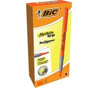 BIC Highlighter Grip Surligneurs Pointe Biseautée - Orange, Boîte de 12