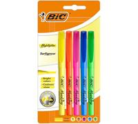 BIC Highlighter Surligneurs Pointe Biseautée, Pointe Fine, Couleurs Fluo Assorties, Blister de 5 surligneurs