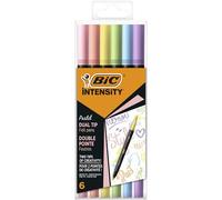 BIC Intensity Dual tip marcador 6 pieza(s) Punta de pincel Azul claro, Vert claro, Rose claro, Melocotón, Violeta, Amarillo