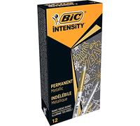 BIC Intensity Marqueur Métallique Indélébile Pointe Incurvée Fine et Corps Métallisé - Couleurs métallisées Or et Argent, Boîte de 12