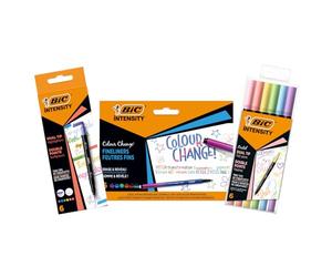 BIC Intensity Pack de Stylos Feutres 2-en-1 avec Changement de Couleur et Double Embout Pinceau et Surligneur - Couleurs assorties, 3 Packs de 6