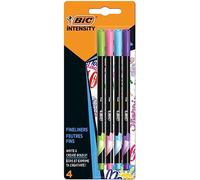 BIC Intensity Stylo Feutre d'écriture Pointe Fine et Corps Noir Verni - Couleurs assorties pastel, Blister de 4 942076