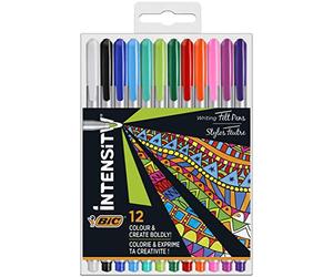 BIC Intensity Stylo Feutre d'écriture Pointe Medium et Corps métallisé - Couleurs assorties, Pochette de 12