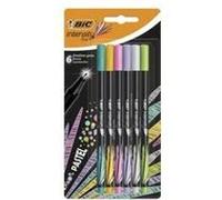 BIC Stylo feutre Intensity - Pointe fine - Corps noir verni - Couleurs pastel - Blister de 6