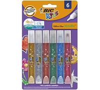 BIC Kids Colle à Paillettes - Couleurs Métallisées Assorties, Blister de 6