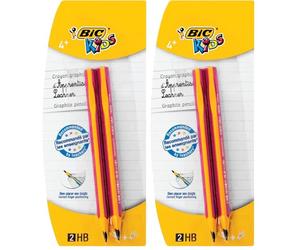 BIC Kids Ecriture Crayons à Papier d'Apprentissage Triangulaires Extra-Larges HB - Corps Rose, Boîte de 12 (Lot de 2)