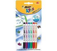 BIC Kids Mini Velleda Feutres Effaçables à Sec Pointe Conique Fine - Couleurs Assorties, Blister de 6
