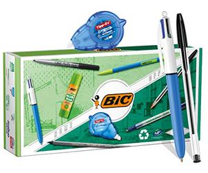 BIC Kit d’Écriture Personnel Durable Maison et Bureau - 3 Stylos-Bille, 1 Crayon à Papier, 1 Porte-Mines, 1 Marqueur Permanent, 1 Ruban Correcteur + 1 Recharge, 1 Tube de Colle