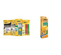 BIC Kit Les Essentiels, 3 Stylos 4 Couleurs, 5 Highlighter Surligneurs, 14 Cristal Original Stylos-Bille, Lot de 22 produits & Evolution Original Crayons à Papier avec Gomme Intégrée - HB, Boîte de 12