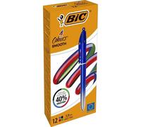 BIC Colors Smooth, Clasp, Stylo à bille avec twist éjectable, Noir, Bleu, Vert, Rouge, 12 pièces, Moyen