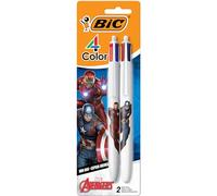 BIC Lot de 2 stylos à bille rétractables 4 couleurs avec personnages Avengers de Marvel, corps large pour plus de confort, encre assortie