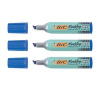 Bic Lot De 3 Marqueurs Permanent Marking Onyx 1481 Pointe Biseau 2,7 À 6,2 Mm Bleu