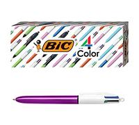 BIC Lot de 3 stylos à bille avec grip 4 couleurs, corps bleu, pointe moyenne (1 mm), encres assorties
