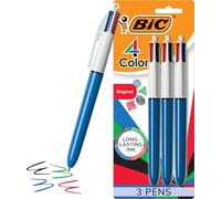 BIC Lot de 3 stylos à bille rétractables originaux 4 couleurs, pointe moyenne (1 mm), stylo à bille rétractable avec encre longue durée