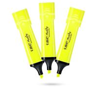 BIC Lot de 3 surligneurs plats en plastique avec encre jaune fluo fluo pour des notes lisses et précises, idéal pour l'école et le bureau