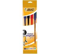 BIC® - Lot de 4 Stylos à bille Cristal® Fine Original - Noir, bleu, rouge et vert