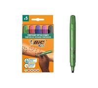 BIC Lot de 5 marqueurs pour Tatouages temporaires Kids - Encre testée dermatologiquement et sans Parfum - Couleurs Assorties