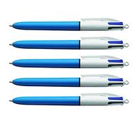 BIC Lot de 5 Stylos bille 4 COLOURS pointe moyenne 4 Couleurs classiques