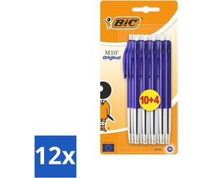 BIC - M10 Original - Stylo à bille avec mécanisme à clic - Bleu - Pointe 1 mm - 14 stylos - Pack économique - 12 pièces