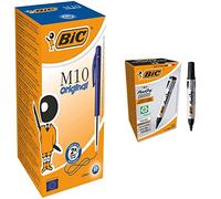 BIC M10 Original Stylos-Bille Rétractables Pointe Moyenne (1,0 mm) - Bleu, Boîte de 50 & Marking 2000 ECOlutions Marqueurs Permanents à Pointe Conique Moyenne - Pour Carton, Noir, Boîte de 12