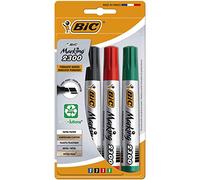 BIC Marking 2300 ECOlutions Marqueurs Permanents à Pointe Moyenne Biseautée - Couleurs Assorties, Blister de 4