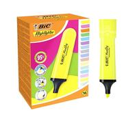 BIC Marking Flat Surligneurs Pastel et Fluo Pointe Biseautée - Couleurs Assorties, Boîte de 16