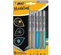BIC Marqueurs permanents métalliques - Lot de 5 - Variété de couleurs métalliques - Pour surfaces sombres et claires - Faible odeur (modèle assorti)
