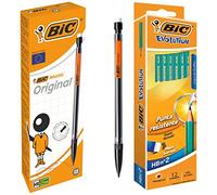 BIC Matic Original Porte-Mines - 0,7 mm HB, Boîte de 12 & Evolution Original Crayons à Papier avec Gomme Intégrée - HB, Boîte de 12
