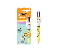 BIC Mini Stylo 4 couleurs Vibbies Licorne Fizzu - Pointe moyenne 1 mm - Corps Jaune