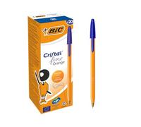 BIC Orange Original - Stylos-Bille Pointe Fine de 0,8 mm - Fabriqué en France & Certifié NF - Encre Bleu, Boîte de 20