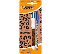 Bic Pack 1 Stylo 4 couleurs décor Léopard + 1 stylo Bic Cristal bleu décor Léopard - Blister de 2 stylos