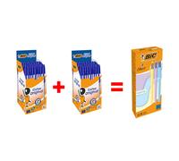 BIC Pack 100 Cristal Original Stylo bille Bleu + 12 BIC 4 Couleurs rétractables corps pastel