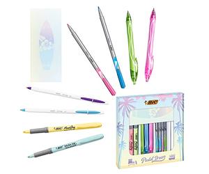 BIC Pastel Dream Kit - 3 Stylos Gel/4 Feutres d'Écriture/4 Surligneurs Pastel/4 Stylos-Bille/1 Bloc-Notes - Coffret Cadeau de 16
