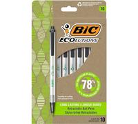 BIC® Revolution Clic Stic Stylos à bille rétractables Pointe moyenne 1,0 mm 62 % recyclés Corps semi-transparent Encre noire Lot de 10