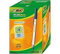 BIC Stylos-bille Round Stic ECOlutions – Pointe moyenne 1,0 mm – Bleu, boîte de 60