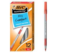 Bic Round Stic Grip Xtra Comfort - Lot de 12 stylos à bille, pointe moyenne (1,2 mm), rouge,