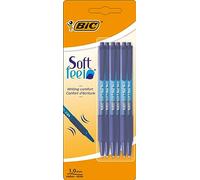 BIC Soft Feel - Stylos à Bille avec Pointe rétractable Medium (1,0mn) et Grip en Caoutchouc - Bleu, Blister de 6