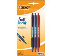 BIC Soft Feel - Stylos-Bille Rétractables avec Grip en Caoutchouc, Pointe Moyenne (1,0 mm) - Couleurs Assorties, Blister de 3