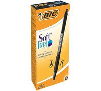 BIC Soft Feel - Stylos-Bille Rétractables avec Grip en Caoutchouc, Pointe Moyenne (1,0 mm) - Noir, Boîte de 12