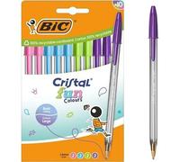 BIC Cristal Fun Colours Stylos-bille Pointe Large (1,6 mm) avec encres fantaisie - Couleurs assorties, pack de 10